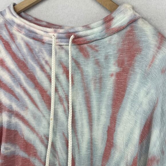 WE THE FREE Top XL Best Catch Tie Dye Tee Long Sleeve Terry Oversized Tunic Red - Picture 7 of 16